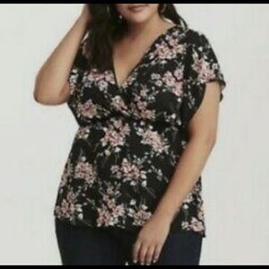 Torrid Floral Print Chiffon Wrap Blouse with Tie Back Size 3